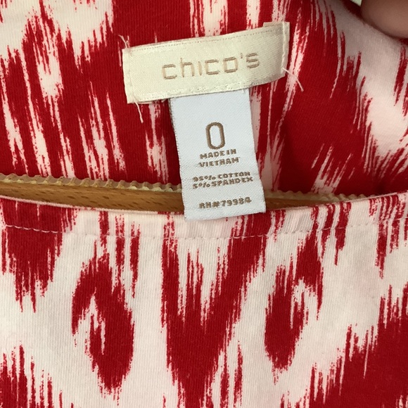 Chico’s Red & White 3/4 Sleeves Cotton Top - Picture 3 of 4